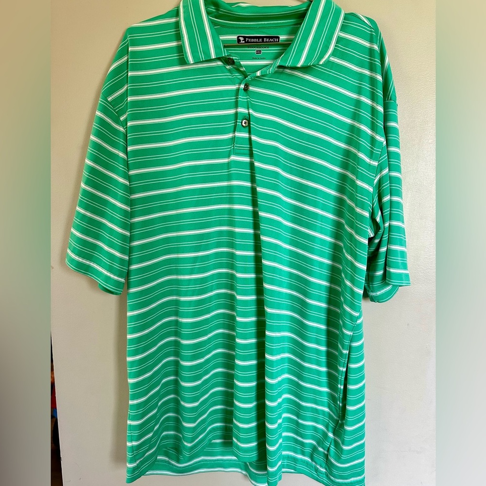 Pebble Beach Golf Polo Shirt Men’s XXL Green White Stripes Short Sleeve - Picture 1 of 3